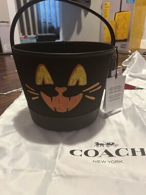 Coach Black Bucket Bag with Festive Cat Face